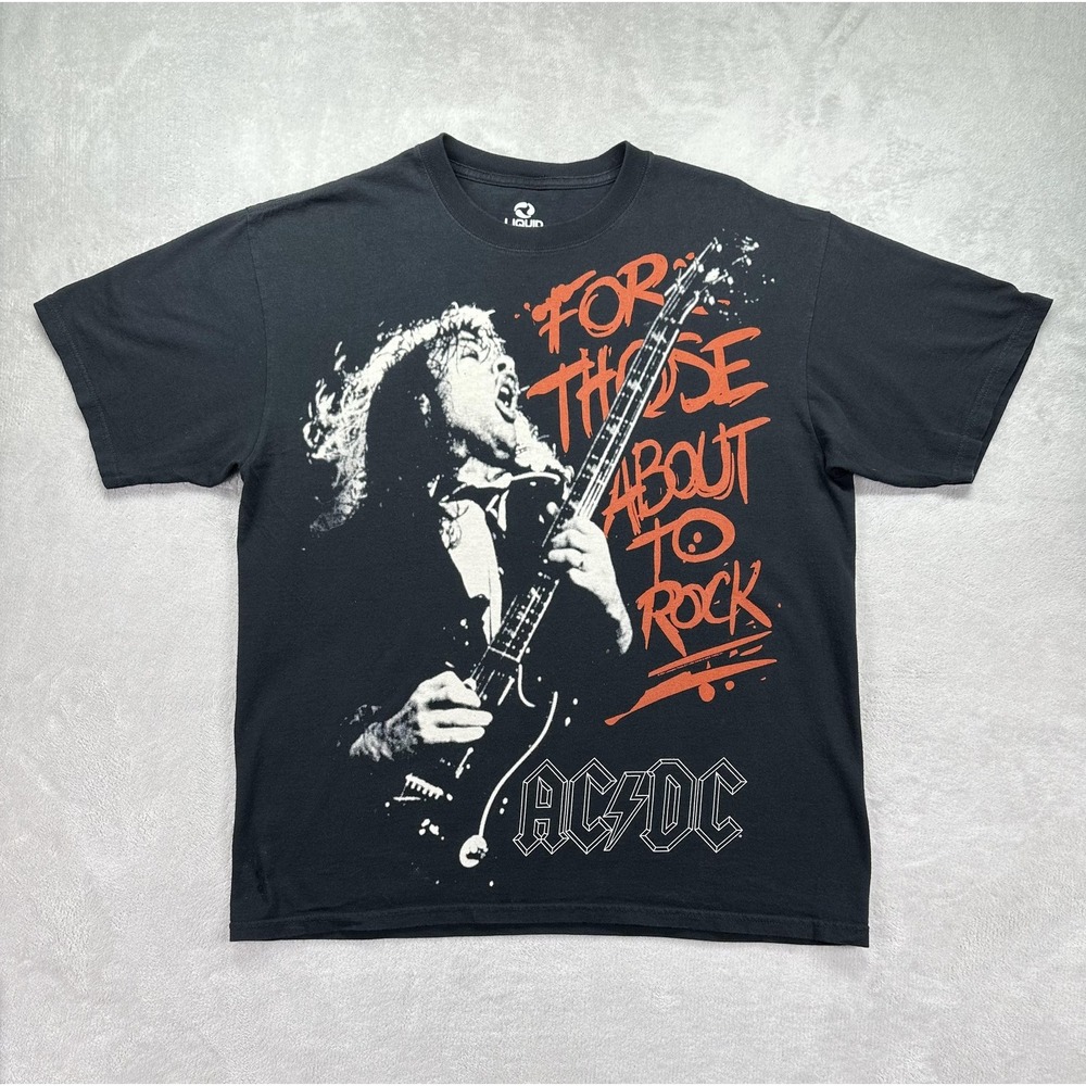 ACDC For Those About To Rock Shirt Mens XL Black Liquid Blue Band Tee Rock Music